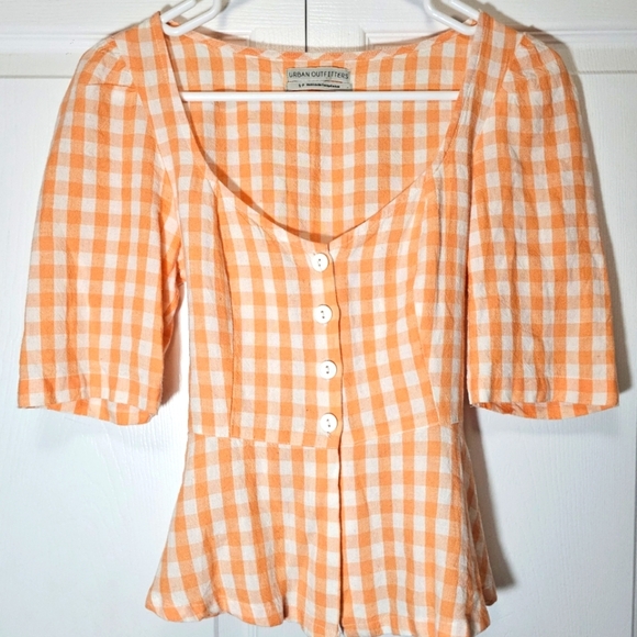 Urban Outfitters Penrose Linen Button-Front Peplum Top Small Orange Linen Fall - Picture 1 of 5